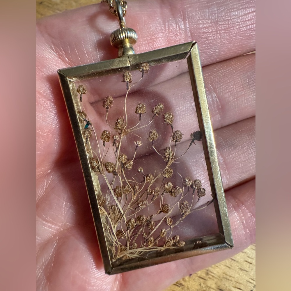 Gold Tone Pressed Dry Flower Statement Necklace - image 2